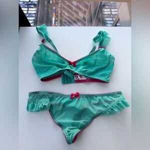 Chou Chou Teal & Pink Lingerie Set - Sheer Bra & Bikini